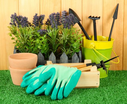 Clearing garden debris with specialized equipment